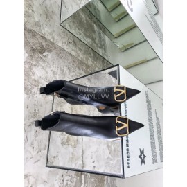 Valentino Autumn Winter New Metal V-Button High Heel Boots Black