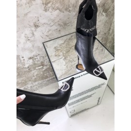 Valentino Autumn Winter New Metal V-Button Black High Heel Boots 