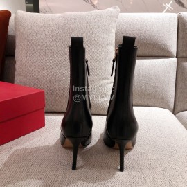 Valentino Autumn Winter New Metal V-Button High Heel Boots For Women Black