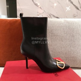 Valentino Autumn Winter New Metal V-Button High Heel Boots For Women Black
