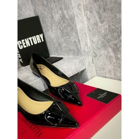 Valentino Spring V-Button Leather Flat Heels For Women Black