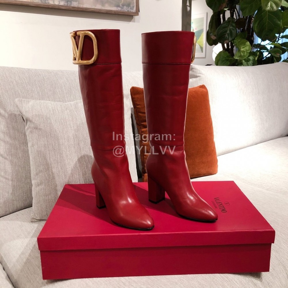 Valentino Fall Winter Sheepskin High Heel Long Boots Red