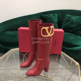 Valentino Fashion Calf High Heeled Long Boots For Women Red