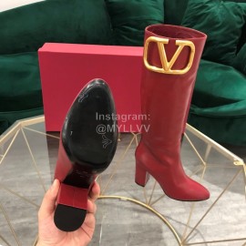 Valentino Fashion Calf High Heeled Long Boots For Women Red