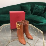 Valentino Fashion Calf High Heeled Short Boots For Women Brown