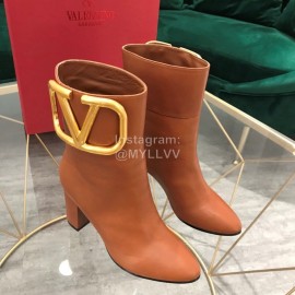 Valentino Fashion Calf High Heeled Short Boots For Women Brown