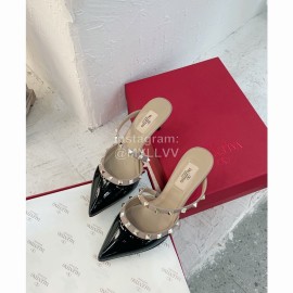 Valentino Fashion Cow Patent Leather Pointed High Heel Sandals Black