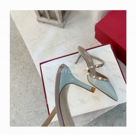 Valentino Fashion Cow Patent Leather Pointed High Heel Sandals Blue