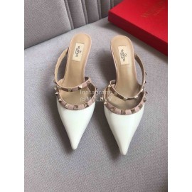 Valentino Classic Leather Rivet High Heel Sandals For Women White
