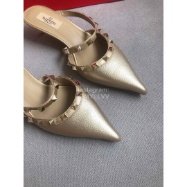 Valentino Classic Leather Rivet High Heel Sandals For Women Gold