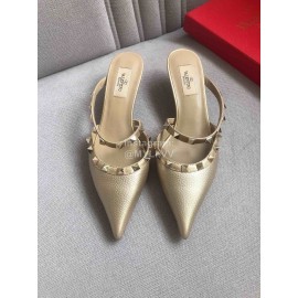 Valentino Classic Leather Rivet High Heel Sandals For Women Gold