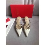 Valentino Classic White Leather Rivet High Heel Sandals For Women