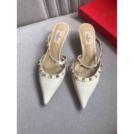 Valentino Classic White Leather Rivet High Heel Sandals For Women