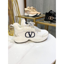 Valentino Winter Calf Wool Thick Soled Sneakers White