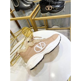 Valentino Winter Calf Wool Thick Soled Sneakers Khaki
