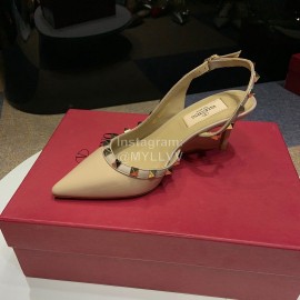 Valentino Classic Leather Rivet High Heel Sandals Pink