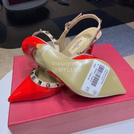 Valentino Classic Leather Rivet High Heel Sandals Red