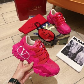 Valentino Couple Leather Sneakers Rose Red