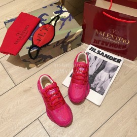 Valentino Couple Leather Sneakers Rose Red