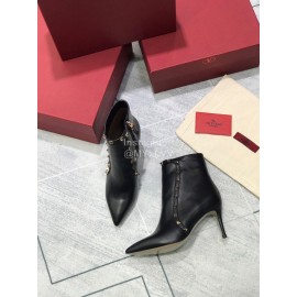 Valentino Calf Leather Pointed High Heel Boots Black