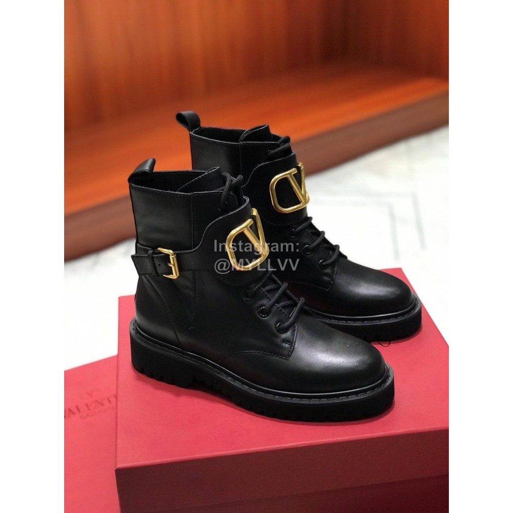 Valentino Black Calf Leather Martin Boots For Women
