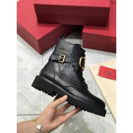 Valentino Black Calf Leather Martin Boots For Women