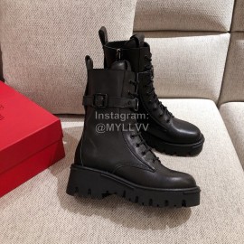 Valentino Autumn Winter Leather Thick Soled Boots Black