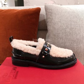 Valentino Autumn Winter Lamb Fur Leather Casual Shoes