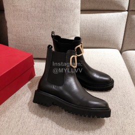Valentino Fashion Gold V-Button Black Short Boots