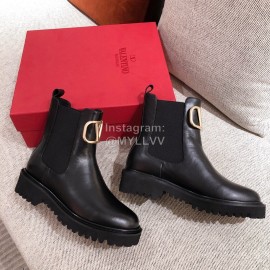 Valentino Fashion Gold V-Button Black Short Boots