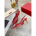 Valentino Fashion Leather Pointed High Heel Sandals For Women Red