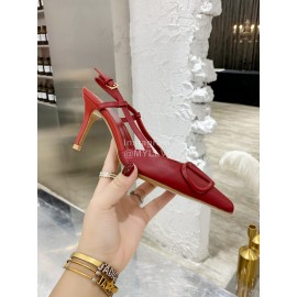 Valentino Fashion Leather Pointed High Heel Sandals For Women Red
