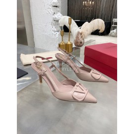 Valentino Fashion Leather Pointed High Heel Sandals For Women Dark Pink