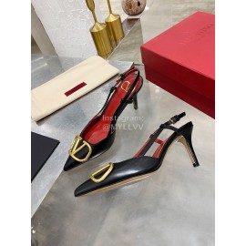 Valentino Fashion Leather Pointed High Heel Sandals For Women Black