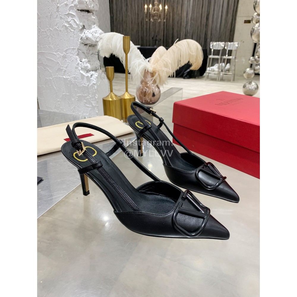 Valentino Fashion Black Leather Pointed High Heel Sandals For Women