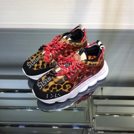 Versace Leopard Print Thick Soled Sneakers For Men And Women 