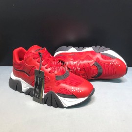 Versace Red Cowhide Mesh Thick Soled Sneakers For Men And Women 