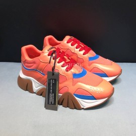Versace Cowhide Mesh Thick Soled Sneakers For Men And Women Orange