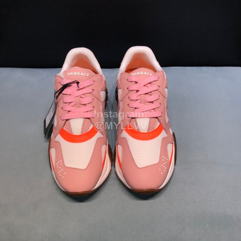 Versace Cowhide Mesh Thick Soled Sneakers For Men And Women Pink