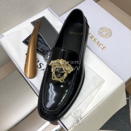 Versace Embroidered Cowhide Casual Loafers For Men Black