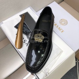 Versace New Embroidered Cowhide Casual Loafers For Men Black