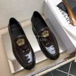 Versace New Embroidered Cowhide Casual Loafers For Men Brown