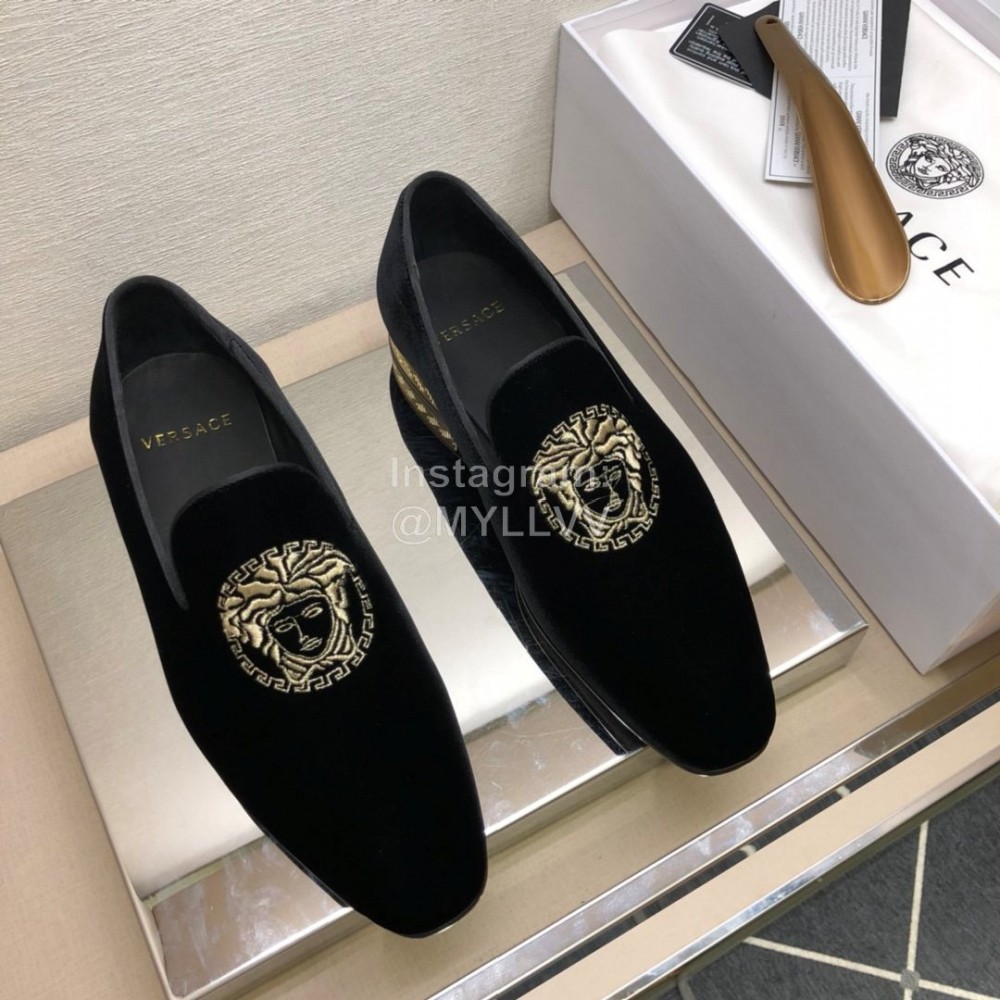 Versace Black Velvet Cowhide Casual Loafers For Men