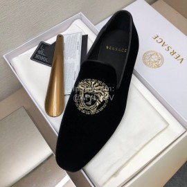 Versace Black Velvet Cowhide Casual Loafers For Men