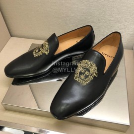 Versace Black Embroidered Cowhide Casual Loafers For Men
