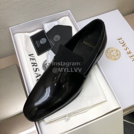 Versace Black Calf Leather Casual Loafers For Men