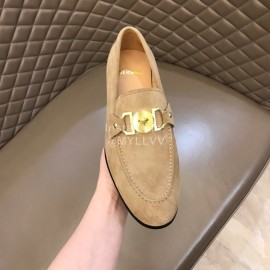 Versace Velvet Calf Leather Business Shoes For Men Khaki