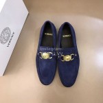 Versace Velvet Calf Leather Business Shoes For Men Navy