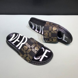 Versace Fashion Embossed Leather Slippers For Men Gold