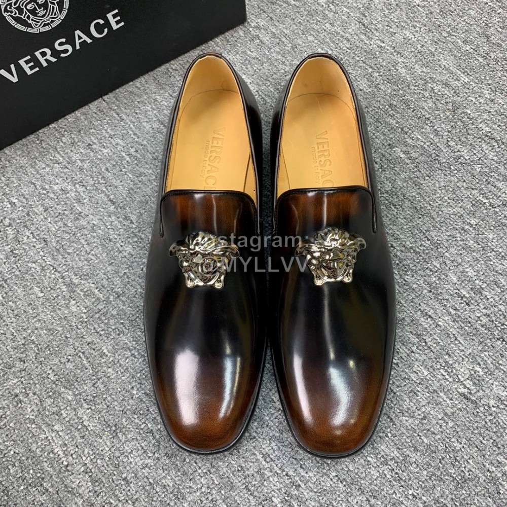 Versace New Leather Casual Business Shoes For Men Brown